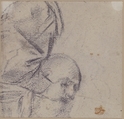 Head of a Bearded Man Looking to Upper Right (recto); Head of an Old Man and a Drapery Study (verso), Giacomo Cavedone (Italian, Sassuolo 1577–1660 Bologna), Black chalk (recto and verso)